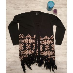 Long Aztec Style Cardigan With Tassels